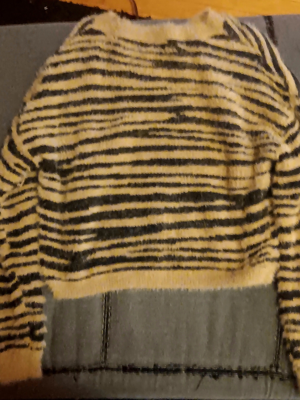 Jessica Simpson Black and Cream Striped Crewneck Sweater